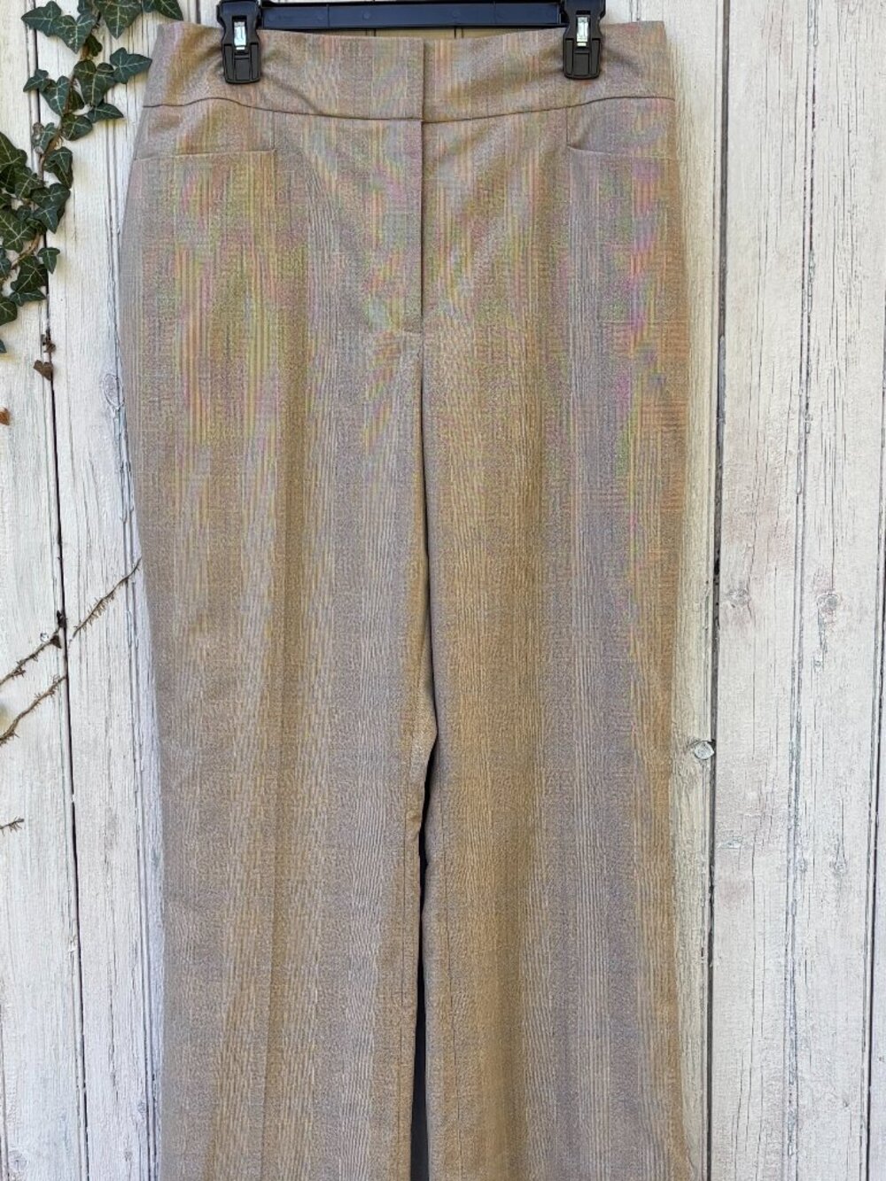 BCBG Tan Windowpane Plaid Wide Leg Trousers Size 12 Like New
